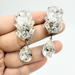 Vintage Crystal Clear Rhinestone Dangle Earrings